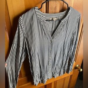LOFT Charcoal and White Striped Blouse